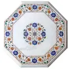 Floral Design Inlay Work Coffee Table Top White Marble Patio Sofa Side Table