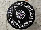 18" black Marble Table Top sofa coffee side inlay Pietra Dura antique Decor 1s