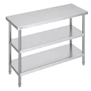 Stainless Steel Food Prep Table, 18 x 48 x 34 Inch Commercial Kitchen Worktable, with 2 Adjustable Undershelf, Heavy Duty Prep Table Metal Work Table for BBQ, Kitchen, Home, and