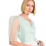 Marie Oliver Addie Short Sleeve Blouse Oasis Seafoam Blue Green 1A11B-128-127 S