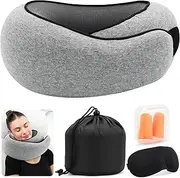 [DLIOZTVS] Travel Neck Pillow, Memory Foam Travel Pillow, 360 Degree Comfort and Breathability,Stowable U-Shaped Pillow,Portable Pillows for Airplane, Cars, Office (Light Grey)