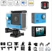 Waterproof Action Camera 4K Motorcycle Action Camera Recorder Waterproof Motorcycle Dash Cam Diving DVR Bicycle Camera Helmet blue