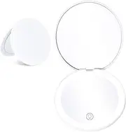 Reayou 1PACK LED Lighted Magnifying Travel Makeup Mirror,1X/10X Magnification Rechargeable Compact Mirror,3 Light Dimmable Double Sided USB Rechargeable Touch Screen, Portable Cosmetic Mirror