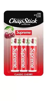 Supreme 3 ChapStick Collection packages of Classic Cherry Flavor Read Descript