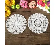 4pcs 7 Inch Handmade Round Crochet Cotton Lace Table Placemats Doilies Value Pack, Mix, White