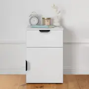 Porto Bedside Table - White - Slim - Pull Black