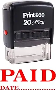 Printtoo Rubber Stamp Office Stationary Paid with Date Self Inking Custom Stamp-Red