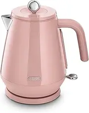 De'Longhi Eclettica Kettle KBY2001.PK, Classic Style Electric Kettle with Anti-Scale Filter, 360° Swivel Base, Cord Storage, Stainless Steel, 1.7 Liters, 2000W, Glossy Pink