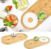 2 Pack Margarita Salt Rimmer Set Bamboo Salt Sugar Rimmers with Stainless Steel Bowls Sturdy Margarita Rimmer Tray Bartender Tool for Cocktail Margarita