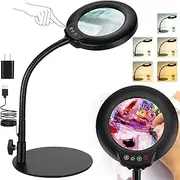 8X Magnifying Glass with Light and Stand, 5 Color Modes Stepless Dimmable Flexible Gooseneck Magnifying Desk Lamp, LED Lighted Magnifier Hands Free for Craft Reading Painting Close Work Hobby