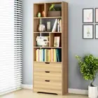 Luna 1.8m Tall Shelf Cupboard Bookshelf Wardrobe with Drawers (Natural)