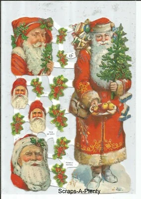 German Embossed SILVER GLITTER Scrap Die Cut - Christmas Santa EF7219G