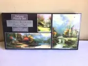 Brand New 2002 Ceaco Thomas Kinkade 3 In 1 Full Size Deluxe Jigsaw Puzzle Set