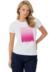 [Guess] Short Sleeve Crew Neck Flocked Tee in Pure White