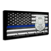 Norfolk Virginia Police Dept. Badge Design Thin Blue Line Flag Wood Key Hanger
