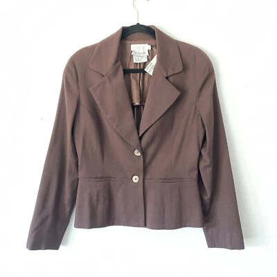 Henri Bendel Size 12 Brown Wool Blazer 2 Button Stretch