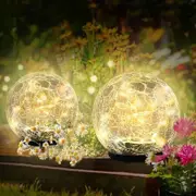 Solar Garden Lights Outdoor, 2 Packs Cracked Glass Ball Waterproof 30 LED for Patio Garden Yard Lawn Outdoor Decoration Diameter 12cm(Warm White)