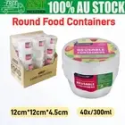 40x Round Food Containers with Lid 300ml Takeaway Meal Prep Take Away Soup Bowls
