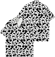 [YongXinMY] Men Button Down Shirt Cow Spots Pattern 3D Printed Short Sleeve Shirt Summer Regular Shirt Casual Hawaiian Shirt Beach Blouse Tops