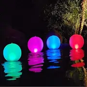 Rukars Floating Ball Pool Light Solar Powered 4 PCS, 14 Inch Inflatable Hangable IP68 Waterproof Rechargeable Color Changing Led Glow Globe Pool Decor