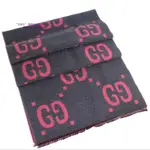 二手現貨 GUCCI GG JACQUARD WOOL SILK SCARF 雙面羊毛 真絲混紡 淺灰色 粉色 圍巾