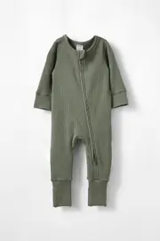 [Cotton On Kids] Cotton On Kids - The Long Sleeve Rib Romper - Swag green logo NEWBRN SWAG GREEN LOGO