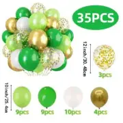 35pcs Green & Golden Ribbon Latex Balloons Set, Party Balloons, for Jungle, Dino