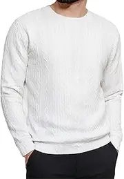[Qolkmuiy-GJ] Men's Casual Base Knit Sweater Trendy Cable Knitwear Sweaters Crewneck Casual Sweater Structured Pullover