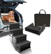 Dog Stairs for Large Dogs - Extra Wide Dog Steps for Car Big Size, SUV & Trucks - Glow in The Dark Marking - Foldable Dog ramp for Car - Non-Slip Surface - Dog ramps for Large Dogs - 4 Steps