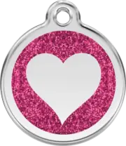 Red Dingo Glitter Hot Pink Heart Tag - Lifetime Guarantee - Cat, Dog, Pet ID Tag