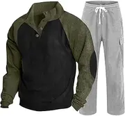 [Generic] Tuxedo Shawl Lapel Winter Long Sleeved Corduroy Solid Color Patch Top Sweatpants Casual Loose Suit Business Suits for Men
