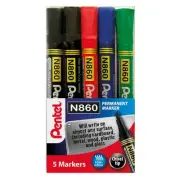 Pentel Chisel Tip Permanent Marker Assorted Pack of 5 YN860/5-M