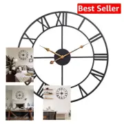 Oversized 24'' Metal Wall Clock with Roman Numerals - Silent Quartz Movement