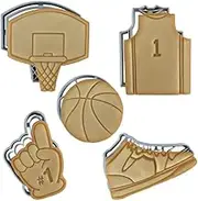 Moose Goods Basketball Cookie Cutter Set of 5 - Sports Shapes & Stamp, Jersey & Sneaker Cookie Cutters