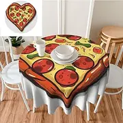 [QMNEHJ] Round Tablecloth 60 inch Wrinkle Resistant Waterproof Table Cover Farmhouse Table Cloth I Love Pizza Heart Decorative Fabric Dining Table Cover for Kitchen Banquet Party