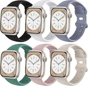 6 Pack Silicone Bands Compatible with Apple Watch Band 38mm 40mm 41mm 42mm 44mm 45mm 49mm, Soft Sport Waterproof Strap Replacement Wristband for iWatch Ultra Series 8 SE 7 6 5 4 3 2 1 Women Men