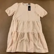Only Camelia Womens A Line Dress Beige Keyhole Short Sleeve Puff Button XL New