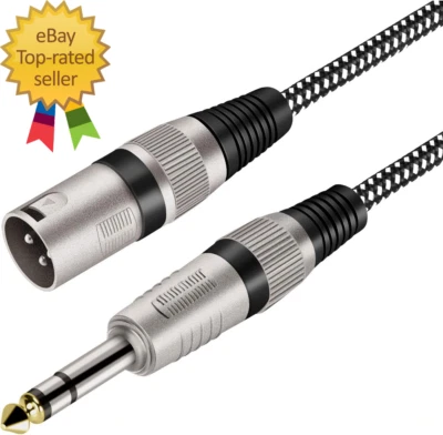 XLR Male to 1/4 Inch TRS Cable 30 FT, Nylong Braided XLR 3 Pin Male to Quarter