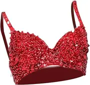 [ａ aternee] Sequin Corset Costume Sequined Bra for Party Stage Nightclub Show Performance, red, M
