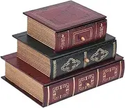 [Gugxiom] Wooden Jewelry Box, Vintage Jewelry Book Organizer, Faux Book Storage Box, Fashionable 3 Layers Case, for Necklaces, Brooches Bracelets, Earrings, Rings