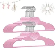 Plastic Hangers 30 Pack, Pink Heart Hangers Clothes Hanger Ultra Thin Space Saving - 360 Degree Swivel Hook & 10 Clips - Strong and Durable Adult Coat Hangers for Sweaters,Dress, Shirts, Coats