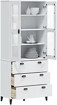 Highboard VIKEN White 80x40x190 cm Solid Wood Pine,Buffets & Sideboards 57.82KG-3207150