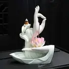 8.2" Pink White Lotus Incense Burner Backflow Incense Holder Ceramic Handcrafted