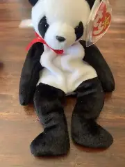 Ty Beanie Baby "Fortune" Panda Bear Retired 1998 Tush Red Stamp**RARE** Plastic
