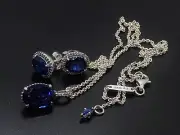 Pandora Sparkling Blue Halo Necklace Earring Gift Set 390055C01-45, 290049C01
