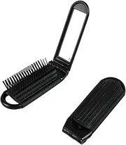 Ljxyloog 2 Pcs Portable Travel Hair Brush, Small Foldable Hairbrush Compact Hair Comb with Mirror and Round Tip Nylon Bristles for Women and Men, Mini Pocket Size Comb for Car Gym Bag Purse Locker (Black)