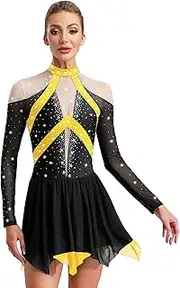 [Jugaoge] Women's Figure Skating Dress Shiny Rhinestone Ballet Lyrical Dance Costume Rhythmic Gymnastics Leotard