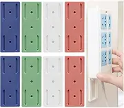 8 Pack Power Strip Holder, 4 Colors Self Adhesive Fixator Wall Mount Plug-in Socket Fixer Bracket Stand Surge Protector Punch Free for Remote Control Router Desk Computer Office Cable Management