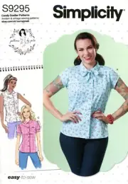 Simplicity S9295 Rockabilly Button Front Top w Sleeve Variations Sz 14-22 UNCUT