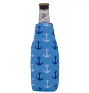 Anchor Pattern Nautical Beer Bottle Coolie; Zipper, Boating, Fishing